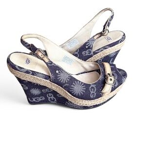 New Women's Ugg Noella 1001171 High 5" Wedge Sandals Open Toe Size 10 Logo